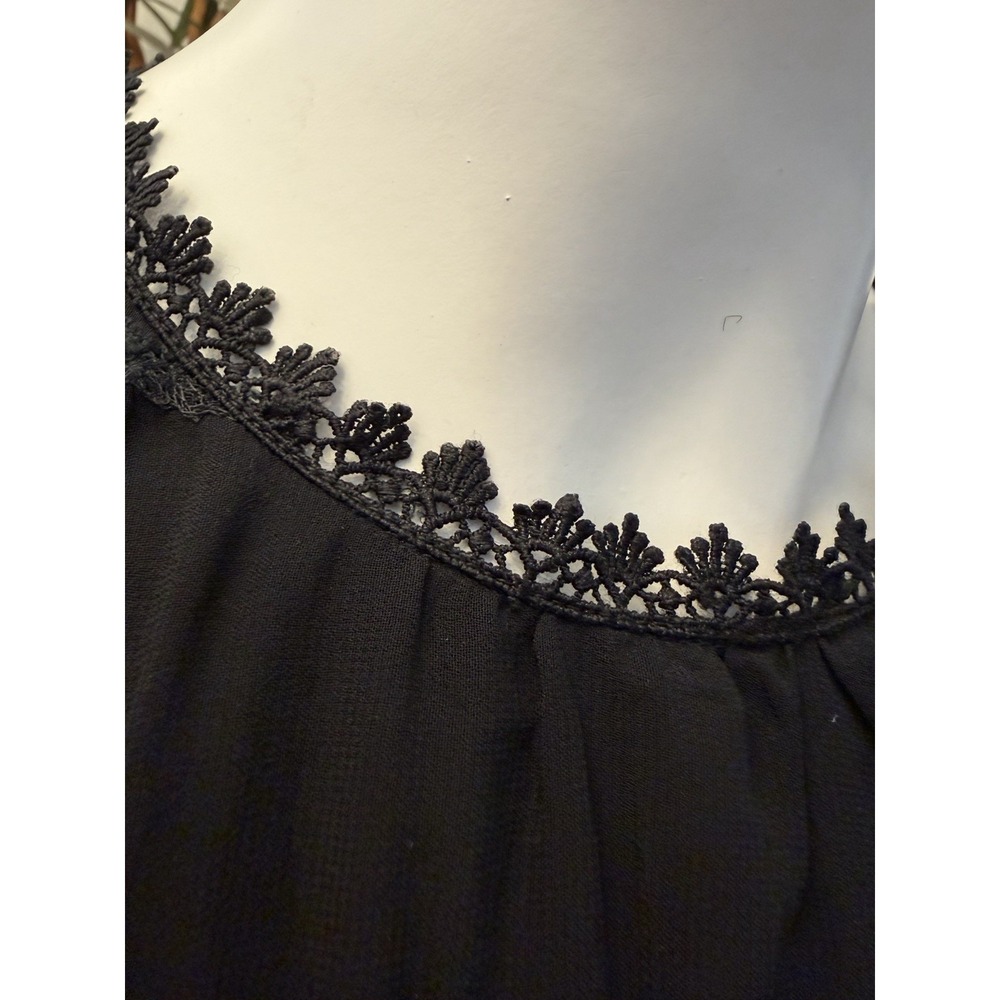 Elegant Black Chiffon Ruffle Top Blouse S/4/6 Career Cocktail Classy Old Money - Picture 5 of 14